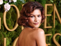 Zendaya wearing custom Louis Vuitton with Bvlgari jewelry arrives at the 82nd Annual Golden Globe Awards held at The Beverly Hilton Hotel on...