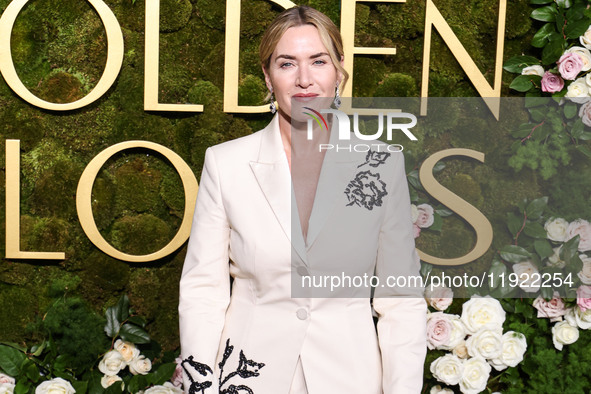 Kate Winslet wearing bespoke Erdem arrives at the 82nd Annual Golden Globe Awards held at The Beverly Hilton Hotel on January 5, 2025 in Bev...