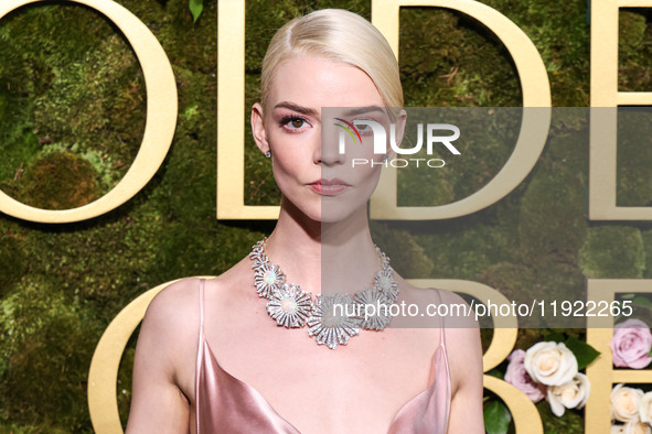 Anya Taylor-Joy wearing archive Dior, Jimmy Choo shoes, and Tiffany and Co. jewelry arrives at the 82nd Annual Golden Globe Awards held at T...