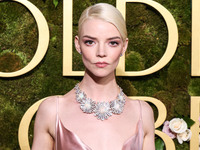 Anya Taylor-Joy wearing archive Dior, Jimmy Choo shoes, and Tiffany and Co. jewelry arrives at the 82nd Annual Golden Globe Awards held at T...