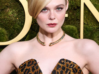 Elle Fanning wearing custom Balmain arrives at the 82nd Annual Golden Globe Awards held at The Beverly Hilton Hotel on January 5, 2025 in Be...