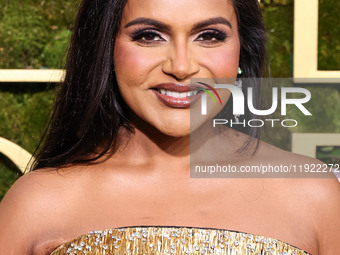 Mindy Kaling wearing an Ashi Studio dress arrives at the 82nd Annual Golden Globe Awards held at The Beverly Hilton Hotel on January 5, 2025...