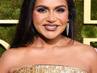 Mindy Kaling wearing an Ashi Studio dress arrives at the 82nd Annual Golden Globe Awards held at The Beverly Hilton Hotel on January 5, 2025...