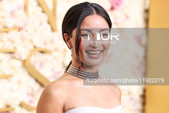 Anna Sawai wearing a Dior dress and Cartier jewelry arrives at the 82nd Annual Golden Globe Awards held at The Beverly Hilton Hotel on Janua...