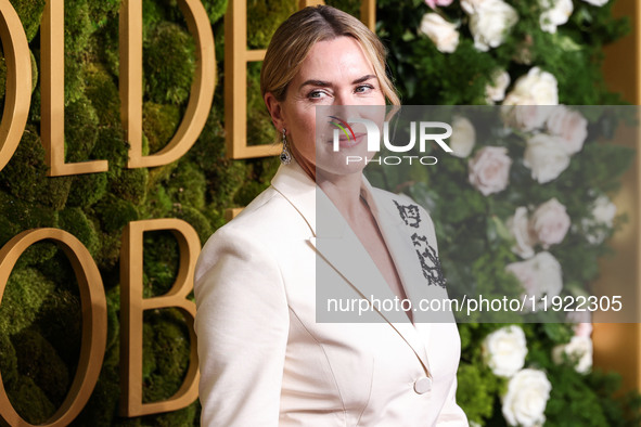 Kate Winslet wearing bespoke Erdem arrives at the 82nd Annual Golden Globe Awards held at The Beverly Hilton Hotel on January 5, 2025 in Bev...