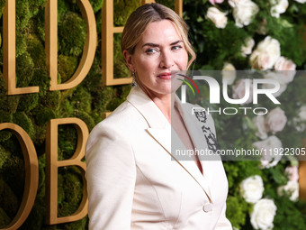 Kate Winslet wearing bespoke Erdem arrives at the 82nd Annual Golden Globe Awards held at The Beverly Hilton Hotel on January 5, 2025 in Bev...