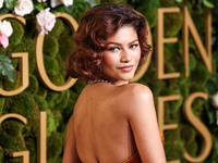 Zendaya wearing custom Louis Vuitton with Bvlgari jewelry arrives at the 82nd Annual Golden Globe Awards held at The Beverly Hilton Hotel on...