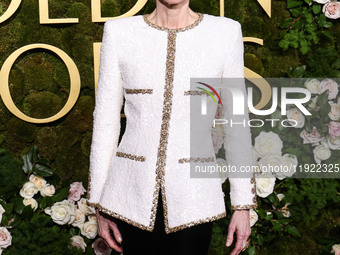 Tilda Swinton wearing Chanel arrives at the 82nd Annual Golden Globe Awards held at The Beverly Hilton Hotel on January 5, 2025 in Beverly H...