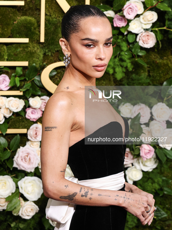 Zoe Kravitz wearing Saint Laurent arrives at the 82nd Annual Golden Globe Awards held at The Beverly Hilton Hotel on January 5, 2025 in Beve...