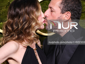 Jackie Sandler and husband Adam Sandler arrive at the 82nd Annual Golden Globe Awards held at The Beverly Hilton Hotel on January 5, 2025 in...