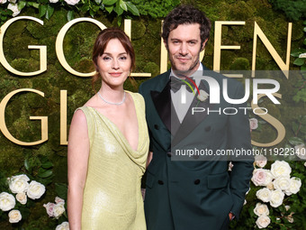 Leighton Meester and husband Adam Brody arrive at the 82nd Annual Golden Globe Awards held at The Beverly Hilton Hotel on January 5, 2025 in...