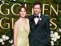 Leighton Meester and husband Adam Brody arrive at the 82nd Annual Golden Globe Awards held at The Beverly Hilton Hotel on January 5, 2025 in...