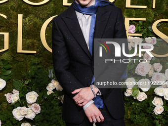 Timothee Chalamet wearing Tom Ford arrives at the 82nd Annual Golden Globe Awards held at The Beverly Hilton Hotel on January 5, 2025 in Bev...