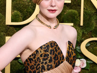 Elle Fanning wearing custom Balmain arrives at the 82nd Annual Golden Globe Awards held at The Beverly Hilton Hotel on January 5, 2025 in Be...