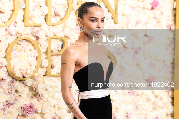 Zoe Kravitz wearing Saint Laurent arrives at the 82nd Annual Golden Globe Awards held at The Beverly Hilton Hotel on January 5, 2025 in Beve...