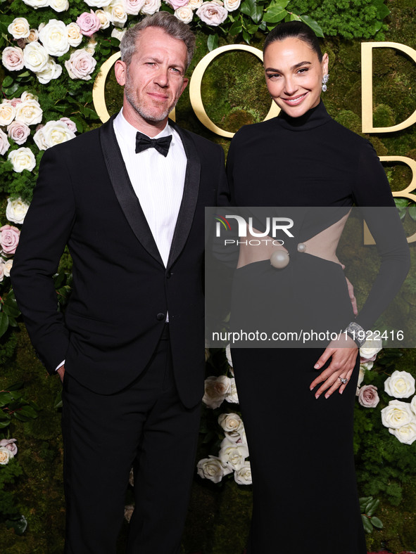 Jaron Varsano and wife Gal Gadot arrive at the 82nd Annual Golden Globe Awards held at The Beverly Hilton Hotel on January 5, 2025 in Beverl...