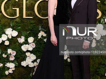 Kirsten Dunst and husband Jesse Plemons arrive at the 82nd Annual Golden Globe Awards held at The Beverly Hilton Hotel on January 5, 2025 in...