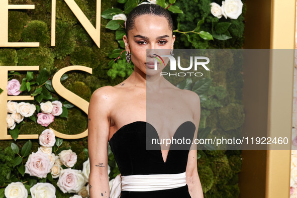 Zoe Kravitz wearing Saint Laurent arrives at the 82nd Annual Golden Globe Awards held at The Beverly Hilton Hotel on January 5, 2025 in Beve...