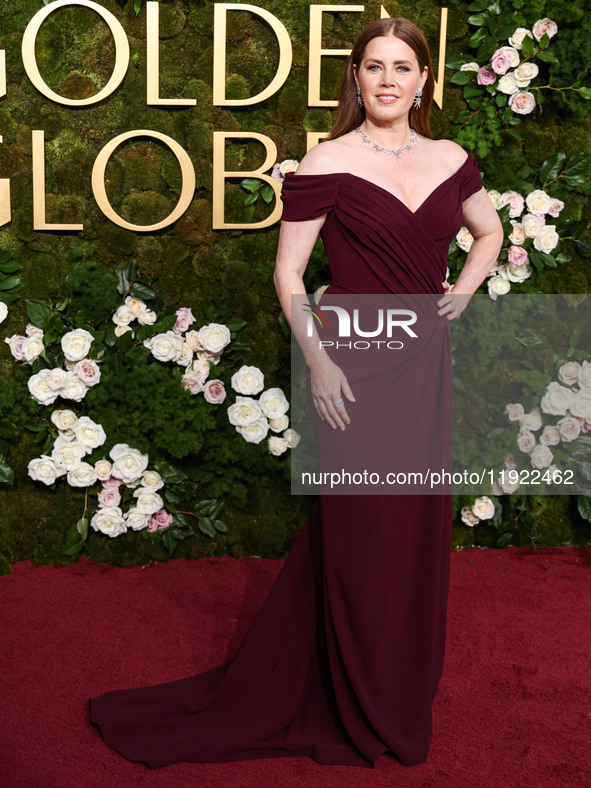 Amy Adams wearing Dolce and Gabanna arrives at the 82nd Annual Golden Globe Awards held at The Beverly Hilton Hotel on January 5, 2025 in Be...