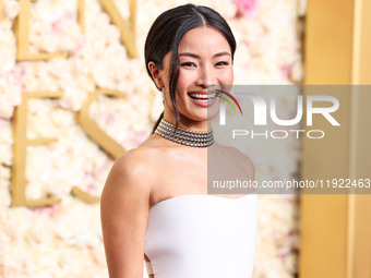 Anna Sawai wearing a Dior dress and Cartier jewelry arrives at the 82nd Annual Golden Globe Awards held at The Beverly Hilton Hotel on Janua...