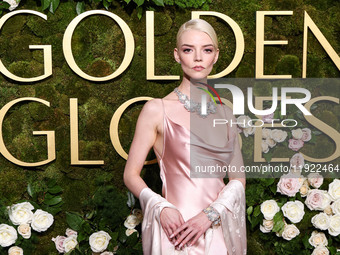 Anya Taylor-Joy wearing archive Dior, Jimmy Choo shoes, and Tiffany and Co. jewelry arrives at the 82nd Annual Golden Globe Awards held at T...