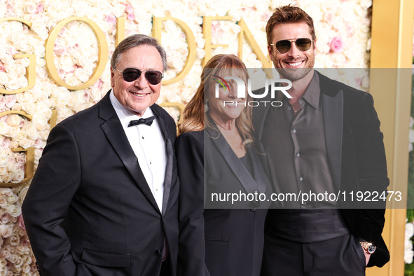 Glen Powell Sr., Cyndy Powell and Glen Powell arrive at the 82nd Annual Golden Globe Awards held at The Beverly Hilton Hotel on January 5, 2...