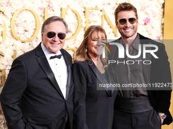 Glen Powell Sr., Cyndy Powell and Glen Powell arrive at the 82nd Annual Golden Globe Awards held at The Beverly Hilton Hotel on January 5, 2...