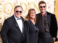 Glen Powell Sr., Cyndy Powell and Glen Powell arrive at the 82nd Annual Golden Globe Awards held at The Beverly Hilton Hotel on January 5, 2...