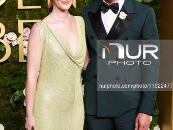 Leighton Meester and husband Adam Brody arrive at the 82nd Annual Golden Globe Awards held at The Beverly Hilton Hotel on January 5, 2025 in...