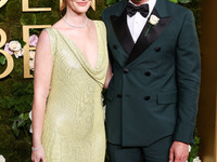 Leighton Meester and husband Adam Brody arrive at the 82nd Annual Golden Globe Awards held at The Beverly Hilton Hotel on January 5, 2025 in...