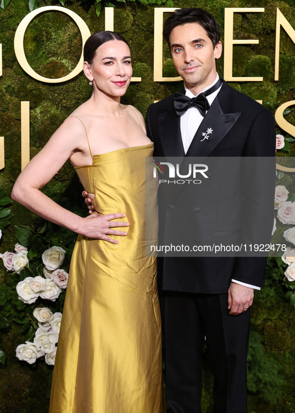 Lucia Aniello and Paul W. Downs arrive at the 82nd Annual Golden Globe Awards held at The Beverly Hilton Hotel on January 5, 2025 in Beverly...