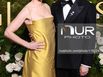 Lucia Aniello and Paul W. Downs arrive at the 82nd Annual Golden Globe Awards held at The Beverly Hilton Hotel on January 5, 2025 in Beverly...