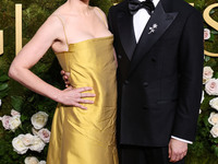 Lucia Aniello and Paul W. Downs arrive at the 82nd Annual Golden Globe Awards held at The Beverly Hilton Hotel on January 5, 2025 in Beverly...