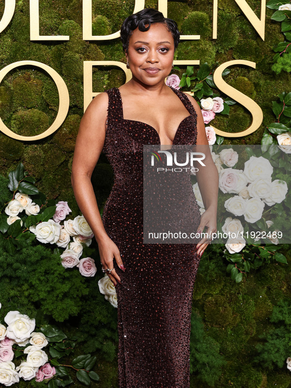 Quinta Brunson wearing custom Roberto Cavalli arrives at the 82nd Annual Golden Globe Awards held at The Beverly Hilton Hotel on January 5,...