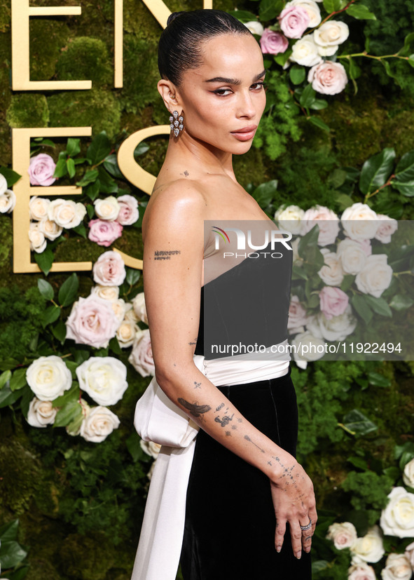 Zoe Kravitz wearing Saint Laurent arrives at the 82nd Annual Golden Globe Awards held at The Beverly Hilton Hotel on January 5, 2025 in Beve...