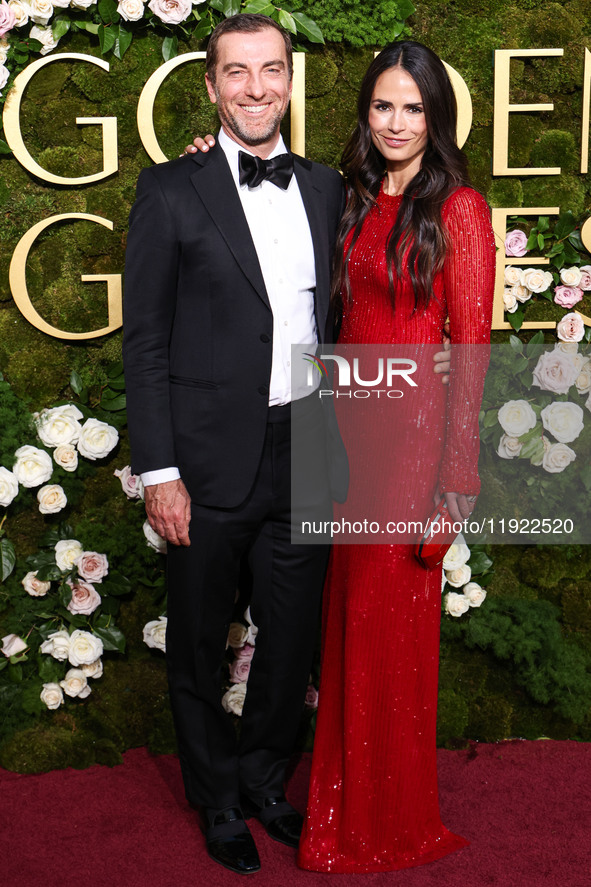 Mason Morfit and Jordana Brewster arrive at the 82nd Annual Golden Globe Awards held at The Beverly Hilton Hotel on January 5, 2025 in Bever...