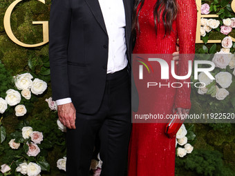 Mason Morfit and Jordana Brewster arrive at the 82nd Annual Golden Globe Awards held at The Beverly Hilton Hotel on January 5, 2025 in Bever...