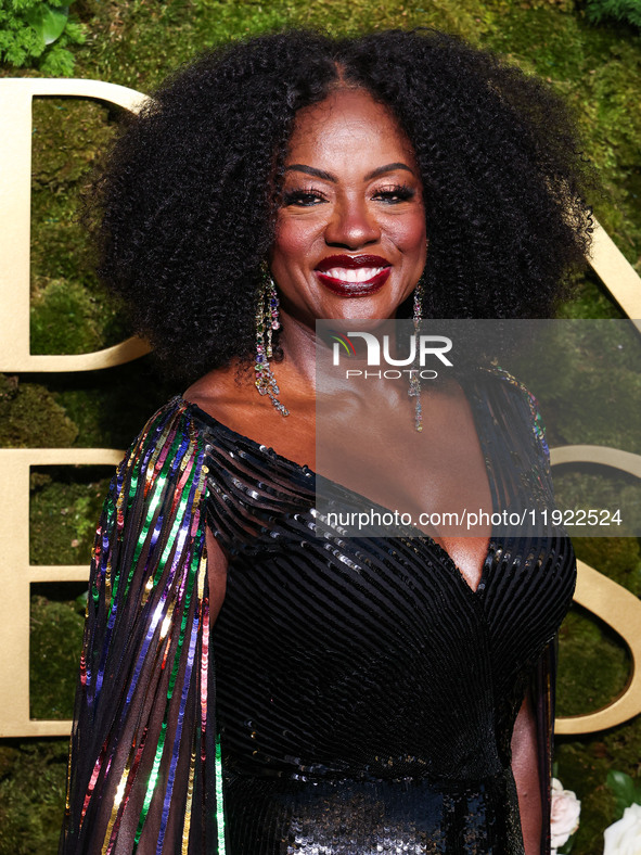 Viola Davis wearing Gucci arrives at the 82nd Annual Golden Globe Awards held at The Beverly Hilton Hotel on January 5, 2025 in Beverly Hill...