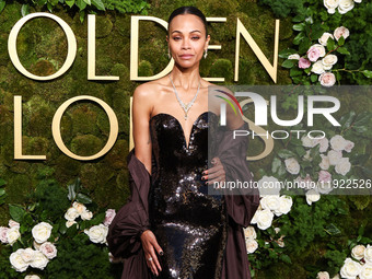 Zoe Saldana wearing Saint Laurent arrives at the 82nd Annual Golden Globe Awards held at The Beverly Hilton Hotel on January 5, 2025 in Beve...