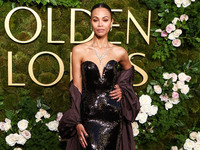 Zoe Saldana wearing Saint Laurent arrives at the 82nd Annual Golden Globe Awards held at The Beverly Hilton Hotel on January 5, 2025 in Beve...