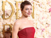 Emma Stone wearing Louis Vuitton arrives at the 82nd Annual Golden Globe Awards held at The Beverly Hilton Hotel on January 5, 2025 in Bever...