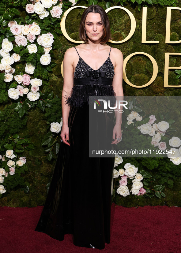 Keira Knightley wearing Chanel arrives at the 82nd Annual Golden Globe Awards held at The Beverly Hilton Hotel on January 5, 2025 in Beverly...