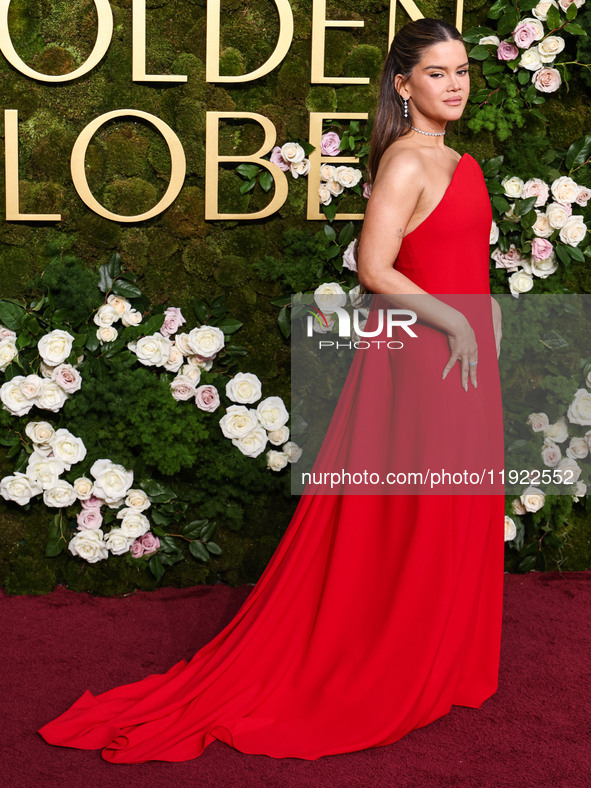 Maren Morris wearing Carolina Herrera arrives at the 82nd Annual Golden Globe Awards held at The Beverly Hilton Hotel on January 5, 2025 in...