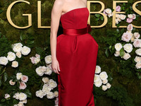 Emma Stone wearing Louis Vuitton arrives at the 82nd Annual Golden Globe Awards held at The Beverly Hilton Hotel on January 5, 2025 in Bever...