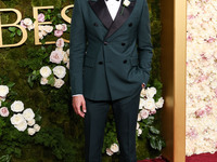 Adam Brody wearing Prada arrives at the 82nd Annual Golden Globe Awards held at The Beverly Hilton Hotel on January 5, 2025 in Beverly Hills...