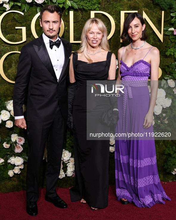 Brandon Thomas Lee, Pamela Anderson and Gia Coppola arrive at the 82nd Annual Golden Globe Awards held at The Beverly Hilton Hotel on Januar...