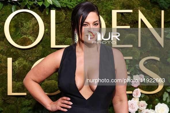 Ashley Graham wearing a custom Bach Mai dress, Gianvito Rossi shoes, and Jared jewelry arrives at the 82nd Annual Golden Globe Awards held a...