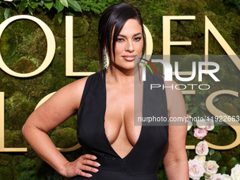 Ashley Graham wearing a custom Bach Mai dress, Gianvito Rossi shoes, and Jared jewelry arrives at the 82nd Annual Golden Globe Awards held a...