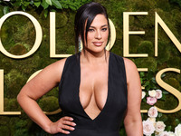 Ashley Graham wearing a custom Bach Mai dress, Gianvito Rossi shoes, and Jared jewelry arrives at the 82nd Annual Golden Globe Awards held a...