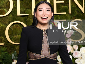 Awkwafina wearing Jenny Packham arrives at the 82nd Annual Golden Globe Awards held at The Beverly Hilton Hotel on January 5, 2025 in Beverl...